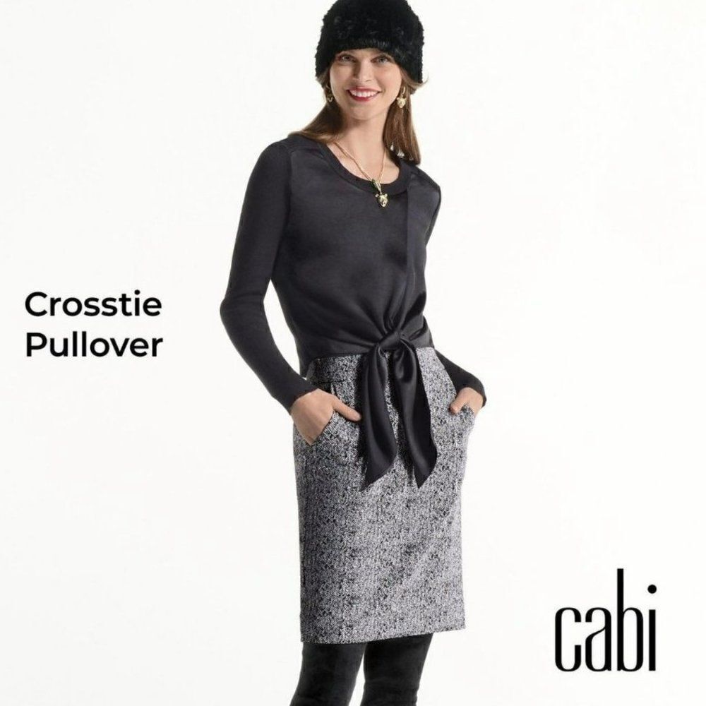 Cabi Crosstie Pullover Ribbed Knit Top Long‎ Sleeves Black 4288 Women Medium NEW